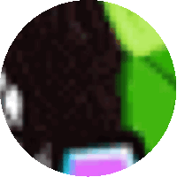 a circle with a green background and a purple and blue item in it