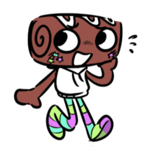 a drawing of a cartoon character with a swirl on his head