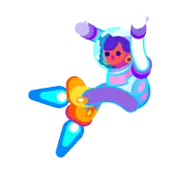 a colorful cartoon illustration of an astronaut flying through space