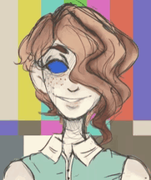 a drawing of a girl with blue eyes