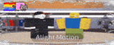 two roblox characters are standing next to each other and the words alight motion are on the bottom