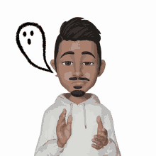 a cartoon character with a beard and a ghost above his head