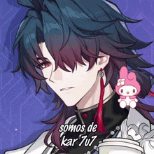 a drawing of a boy with long hair and the words somos de kar 707 below him
