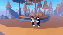two cartoon characters are standing next to each other in front of a sign that says ' amanda ' on it