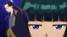 a man and a girl are standing next to each other and the girl has blue eyes