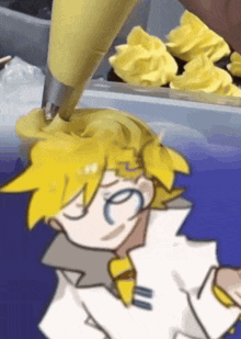 a cartoon character with yellow hair is being frosted