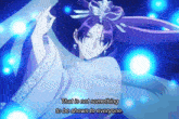 a purple haired anime character with a quote that is not something to be shown to everyone