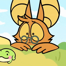 a cartoon drawing of a cat with glasses