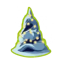 a cartoon drawing of a hat with christmas lights and a penguin on it