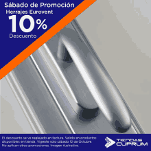 an ad for tiendas cuprum shows a silver handle