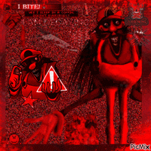 a picture of a cartoon character with the words i bite i am decaying