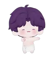 a 3d model of a person with purple hair and a towel around their waist
