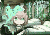 a cartoon of a girl holding a pipe with ghosts coming out of it and the words " nightmare " on the bottom