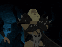 a cartoon of a man with a beard is being held by another man