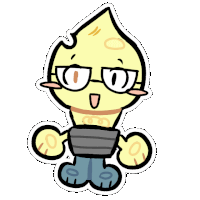 a cartoon drawing of a light bulb with glasses and jeans