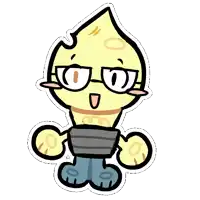 a cartoon drawing of a light bulb with glasses and jeans