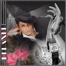 a woman wearing a hat is holding a watch that says armani on it