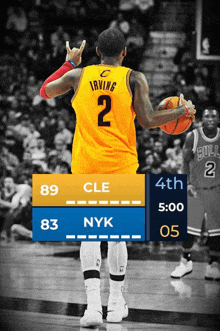 a basketball player in a yellow jersey with the number 2 on the back