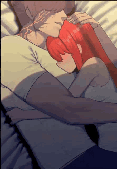 two cute gothic thin anime men kissing and snuggling...