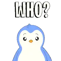 a blue and white penguin with the words " who " on its head