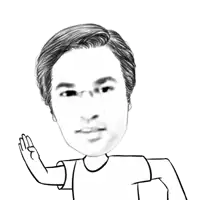 a black and white drawing of a man with his hand up