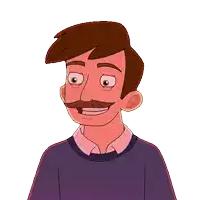 a cartoon drawing of a man with a mustache making a surprised face