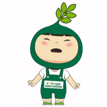 a cartoon character with a green head and a sign that says boi sang dinh duong
