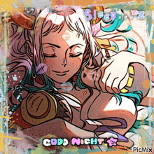 a drawing of a girl with horns and the words good night