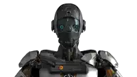 a robot is wearing headphones on its head