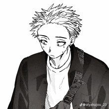 a black and white drawing of a man with the name alyakujou_23 on the bottom