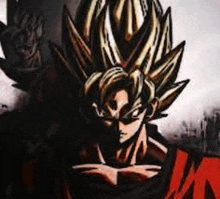 a close up of a drawing of a dragon ball z character with a black and gold hair .