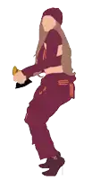 a drawing of a woman in a maroon outfit