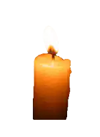 a candle is lit on a white background with a small flame
