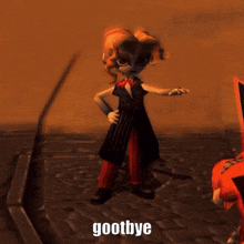 a cartoon character says goodbye in a video game scene
