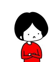 a cartoon character with black hair and a red shirt