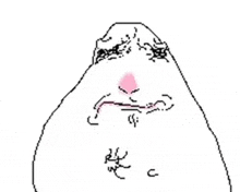 a black and white drawing of a person 's face with a pink nose and mouth .