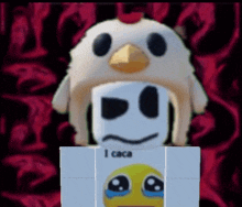 a picture of a chicken and a smiley face with the words i caca on it