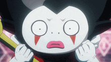 a close up of a cartoon character making a face