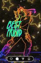 a neon drawing of a person with the words best friend above them