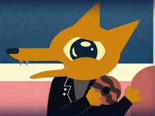 a cartoon of a fox holding a donut in his hand