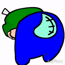 a cartoon drawing of a person wearing a green hat