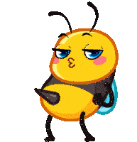 a cartoon bee is blowing a kiss with the letter e on it 's face