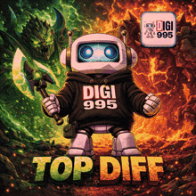 a cartoon robot wearing a digi 995 top diff hoodie