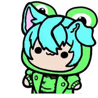 a drawing of a person wearing a frog outfit
