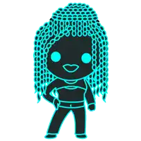 a cartoon drawing of a woman wearing a blue beanie