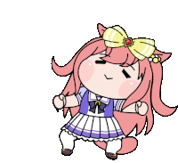 a cartoon of a girl with pink hair and a yellow bow