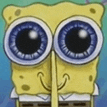 a close up of spongebob squarepants 's face with big eyes and a long nose .