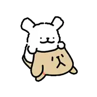 a cartoon drawing of a dog holding a bag with chinese writing on it .