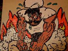 a cartoon drawing of a chef with flames around his head
