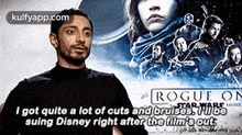 rogue oni got quite a lot of cuts and bruises. besuing disney right after the film%27o outsstar wars mony riz ahmed person human poster
